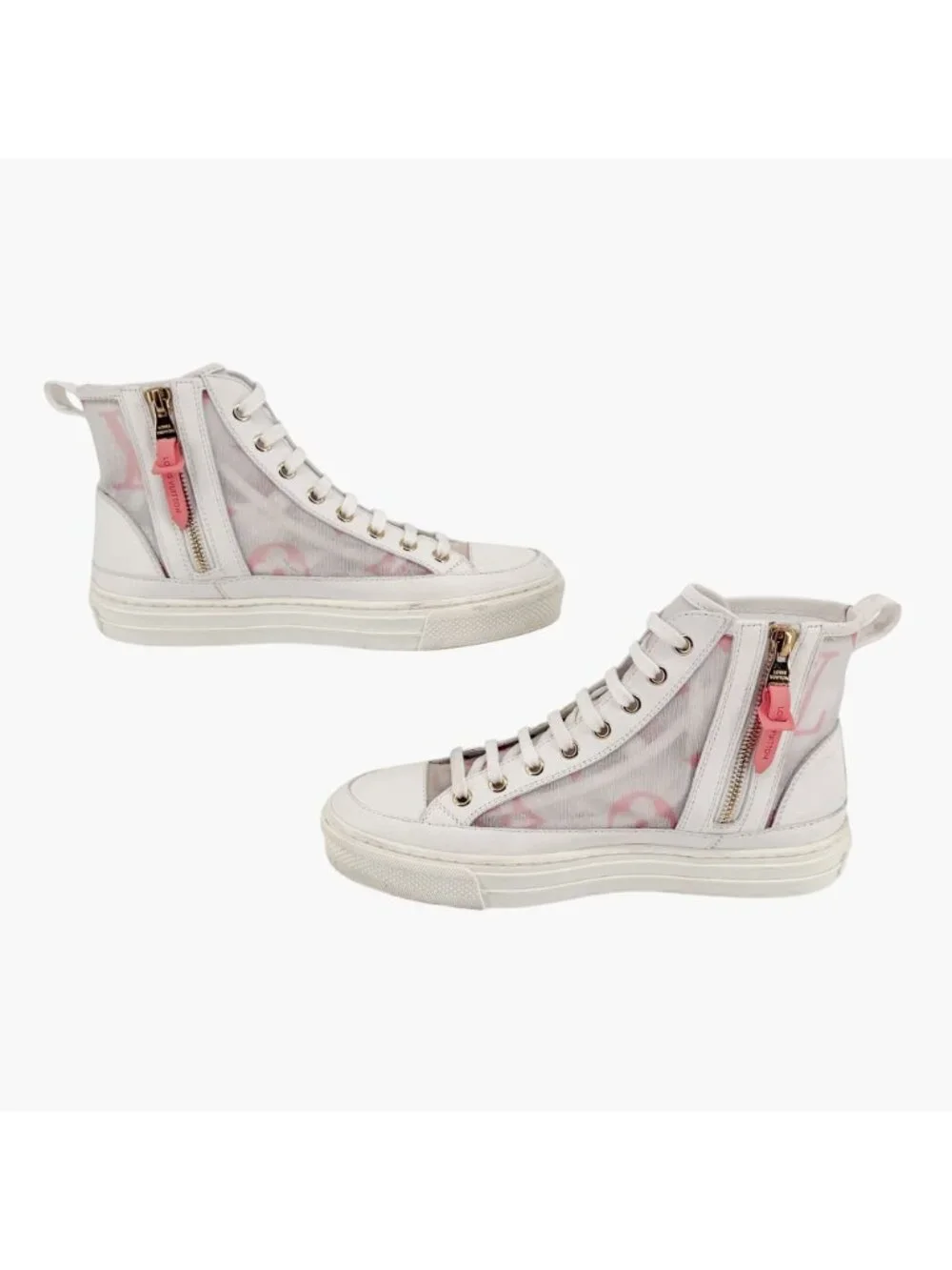Louis Vuitton Stellar High Top White Pink Mesh Sneaker Boots Size 37 US 7 Women